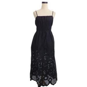 NWT Madewell Embroidered Tank Midi Dress in Poplin Black Eyelent 6